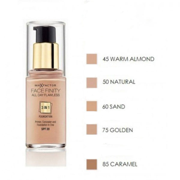 MAX FACTOR FACE FINITY ALL DAY FLAWLESS 3 IN 1 SPF 20 N.45 WARM ALMOND